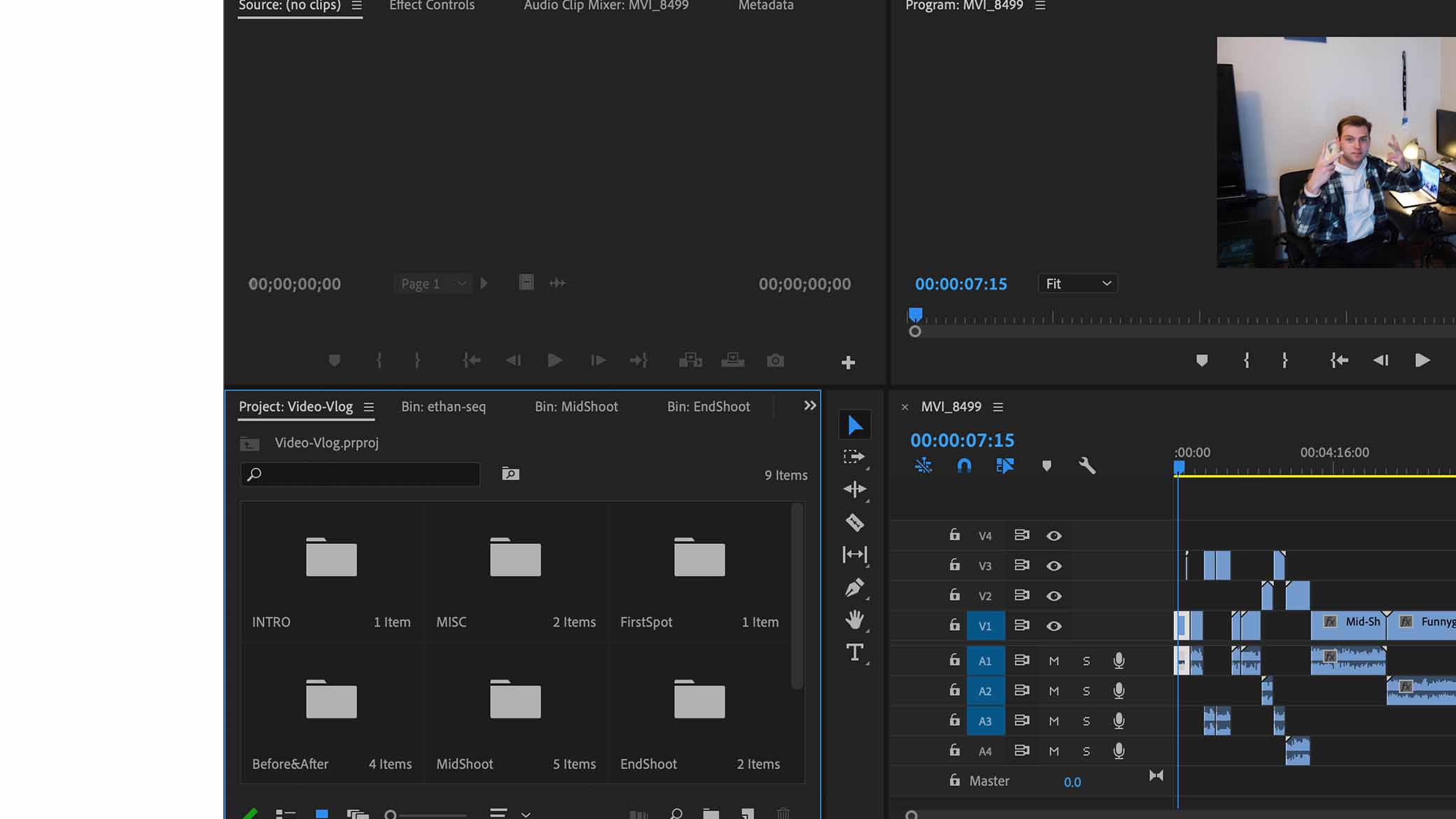 screenshot of premiere pro bin files